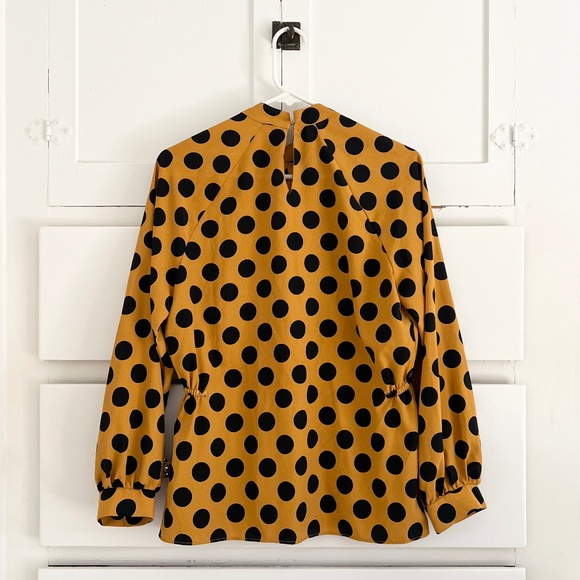 Zara Polka Dot Blouse Yellow Black Size Medium - Picture 7 of 9